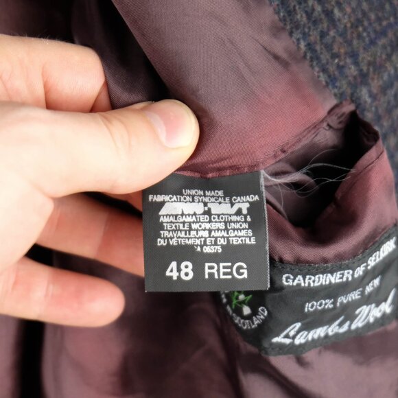 Vintage Blazer Mens 48R Black Gray Gardiner Of Selkirk Two Button Vented 80s 90s - Picture 15 of 16